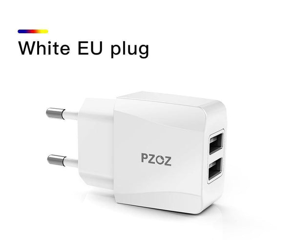 Planet Gates China / Black  EU Plug PZOZ Dual USB Charger 2a Fast Charging Travel EU Plug Adapter portable Wall charger Mobile Phone cable For iphone Samsung xiaomi