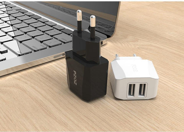 PZOZ Dual USB Charger 2a Fast Charging Travel EU Plug Adapter portable Wall charger Mobile Phone cable For iphone Samsung xiaomi - Planet Gates