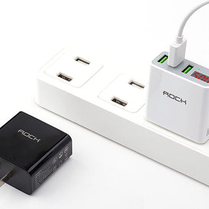 Planet Gates China / Black EU Plug ROCK 3A LED Display EU 3 USB Charger Universal Mobile Phone USB Charger Fast Charging Wall Charger For iPhone Samsung Xiaomi
