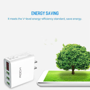 Planet Gates China / Black EU Plug ROCK 3A LED Display EU 3 USB Charger Universal Mobile Phone USB Charger Fast Charging Wall Charger For iPhone Samsung Xiaomi