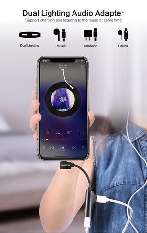 Planet Gates China / Black For Lightning 2 in 1 For Lightning Audio Adapter Charging Converter For iPhone X Xs 7 8 XR Charger Jack Splitter Headphone USB Adapter