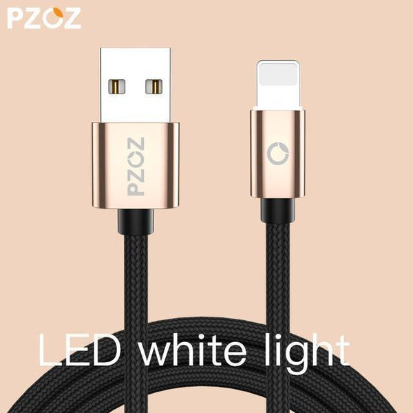 Planet Gates China / Black gold LED / 1M PZOZ LED Light Cable Fast Charger Mobile Phone 8 Pin USB Cable For iphone Xs Max Xr 6 s Plus X 8 7 5 SE 6s iPad charging cord 2m
