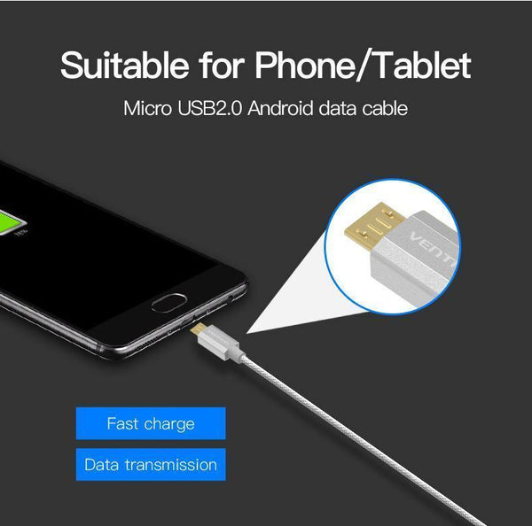 Planet Gates China / Black Gold Plated / 0.5m Vention Micro USB Fast Charger Cable USB Data Cable Mobile Phone Cable for Samsung Galaxy S4 HTC LG Android Smartphone Microusb