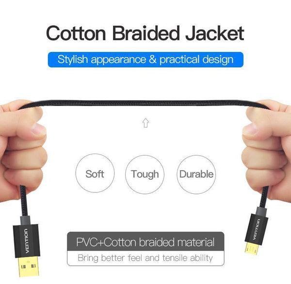 Planet Gates China / Black Gold Plated / 0.5m Vention Micro USB Fast Charger Cable USB Data Cable Mobile Phone Cable for Samsung Galaxy S4 HTC LG Android Smartphone Microusb