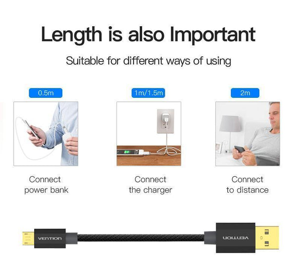 Planet Gates China / Black Gold Plated / 0.5m Vention Micro USB Fast Charger Cable USB Data Cable Mobile Phone Cable for Samsung Galaxy S4 HTC LG Android Smartphone Microusb