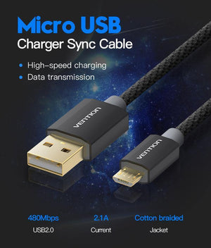 Planet Gates China / Black Gold Plated / 0.5m Vention Micro USB Fast Charger Cable USB Data Cable Mobile Phone Cable for Samsung Galaxy S4 HTC LG Android Smartphone Microusb