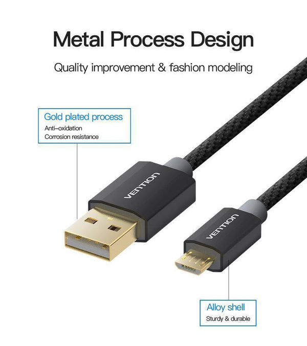 Planet Gates China / Black Gold Plated / 0.5m Vention Micro USB Fast Charger Cable USB Data Cable Mobile Phone Cable for Samsung Galaxy S4 HTC LG Android Smartphone Microusb