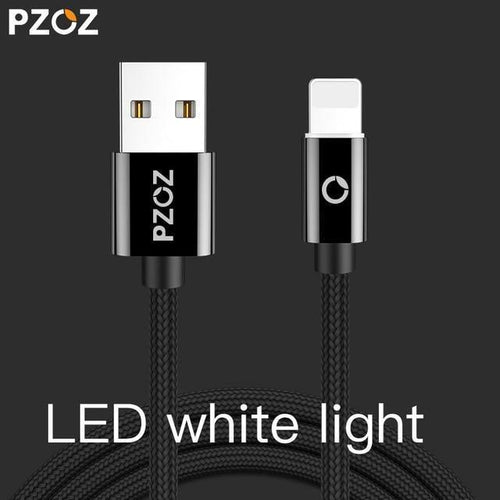 Planet Gates China / Black LED / 1M PZOZ LED Light Cable Fast Charger Mobile Phone 8 Pin USB Cable For iphone Xs Max Xr 6 s Plus X 8 7 5 SE 6s iPad charging cord 2m