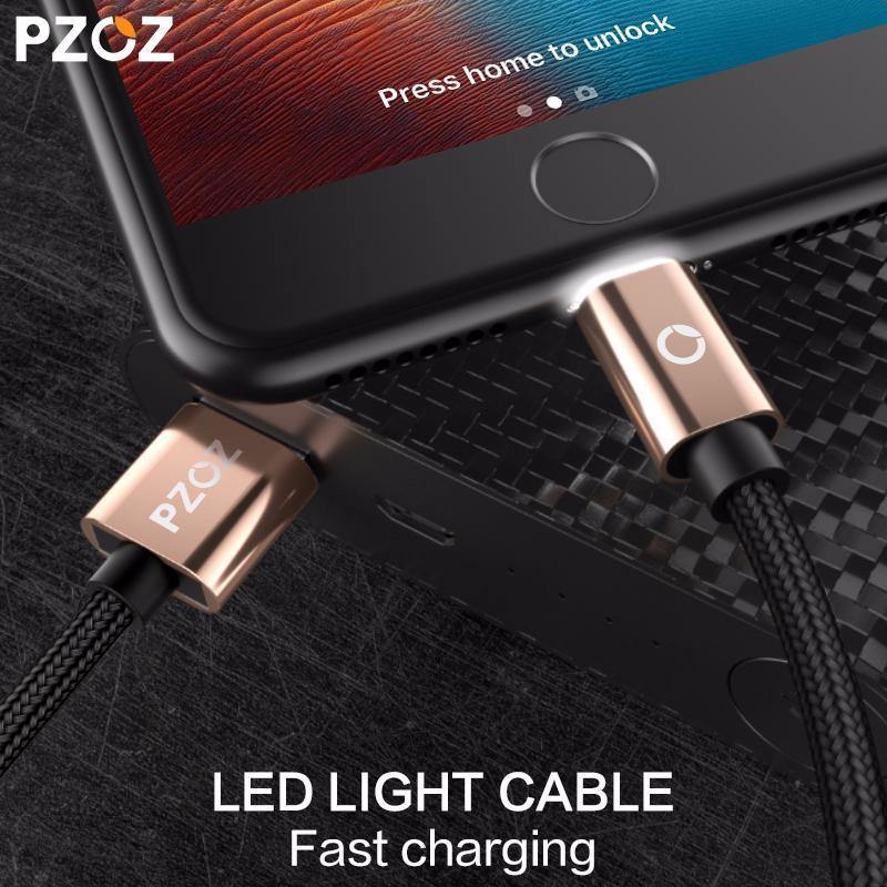 Planet Gates China / Black LED / 1M PZOZ LED Light Cable Fast Charger Mobile Phone 8 Pin USB Cable For iphone Xs Max Xr 6 s Plus X 8 7 5 SE 6s iPad charging cord 2m