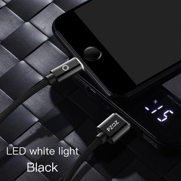 Planet Gates China / Black LED / 1M PZOZ LED Light Cable Fast Charger Mobile Phone 8 Pin USB Cable For iphone Xs Max Xr 6 s Plus X 8 7 5 SE 6s iPad charging cord 2m