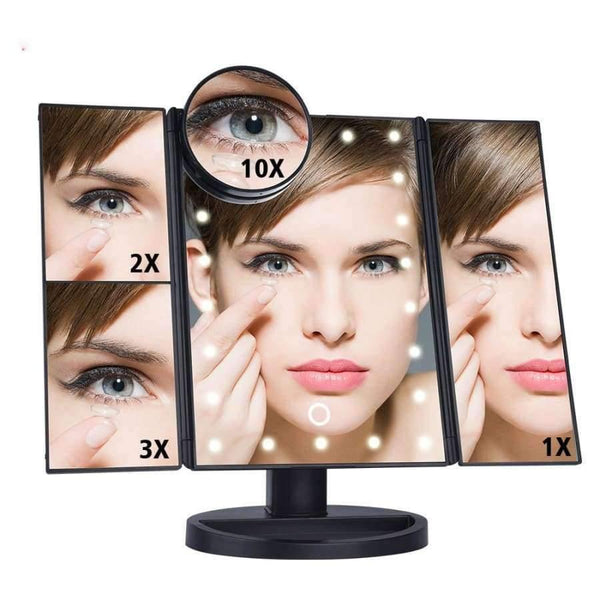 Planet Gates China / Black LED Touch Screen 22 Light Makeup Mirror Table Desktop Makeup 1X/2X/3X/10X Magnifying Mirrors Vanity 3 Folding Adjustable Mirror