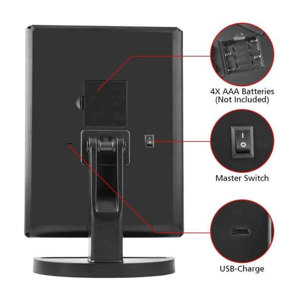 Planet Gates China / Black LED Touch Screen 22 Light Makeup Mirror Table Desktop Makeup 1X/2X/3X/10X Magnifying Mirrors Vanity 3 Folding Adjustable Mirror