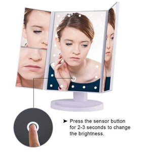 Planet Gates China / Black LED Touch Screen 22 Light Makeup Mirror Table Desktop Makeup 1X/2X/3X/10X Magnifying Mirrors Vanity 3 Folding Adjustable Mirror