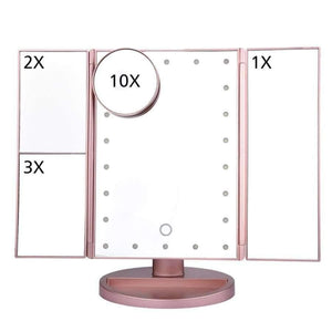 Planet Gates China / Black LED Touch Screen 22 Light Makeup Mirror Table Desktop Makeup 1X/2X/3X/10X Magnifying Mirrors Vanity 3 Folding Adjustable Mirror