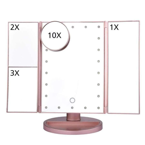 Planet Gates China / Black LED Touch Screen 22 Light Makeup Mirror Table Desktop Makeup 1X/2X/3X/10X Magnifying Mirrors Vanity 3 Folding Adjustable Mirror