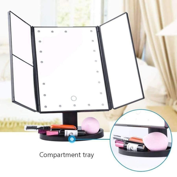 Planet Gates China / Black LED Touch Screen 22 Light Makeup Mirror Table Desktop Makeup 1X/2X/3X/10X Magnifying Mirrors Vanity 3 Folding Adjustable Mirror