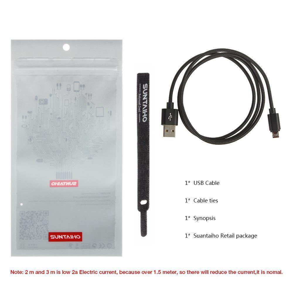 Planet Gates China / Black Micro USB / 3pcs-1M Suntaiho Micro USB Cable 3 PCS 1M/2M/3M Nylon Metal Fast Charger 5V/2.1A Mobile Phone  Android USB Cable for Xiaomi HTC LG Samsu
