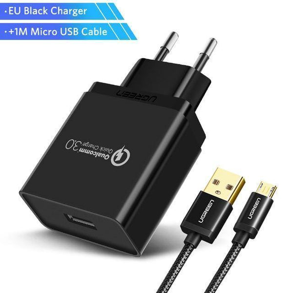 Planet Gates China / Black Micro USB Ugreen USB Charger 18W Quick Charge 3.0 Mobile Phone Charger for iPhone Fast QC 3.0 Charger for Huawei Samsung Galaxy S9+ S8+