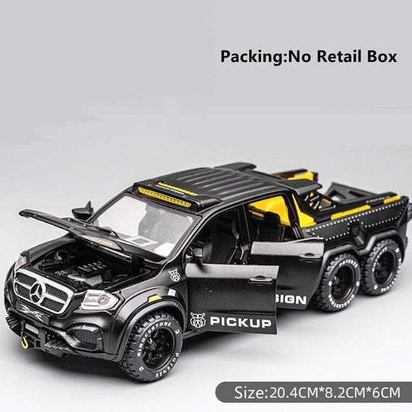 Planet Gates China / Black No Box Diecast 1:28 Big Almost Real Car Model pick-up truck sound flashing machinery pull back wheels metal Alloy toy car for kids gift