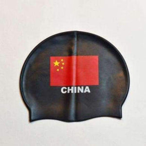 Planet Gates China Black / One Size Flag Swimming Cap Silicone Waterproof UK AU CN Swim Caps Men & Women Swimming Hat Fit Head 50-60cm