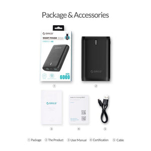Planet Gates China / Black ORICO 6000mAh Power Bank Dual USB with LED Indicator For iPhone Mobile Phone External Battery Pack Mini Portable Power Bank