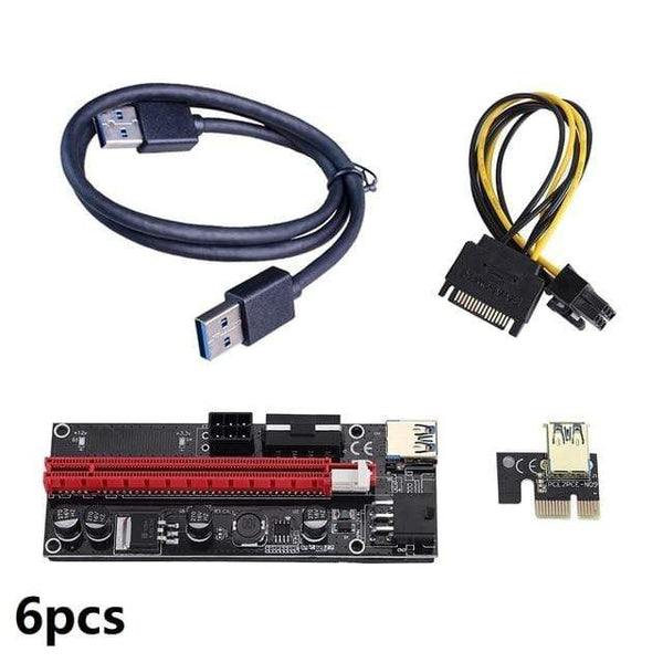 Planet Gates China / Black PCI-E Riser 6Pcs/Pack USB 3.0 Pci-E Riser Ver 009S Express 1X To 16X Extender Riser Adapter 15 to 6 Pin Power Cable