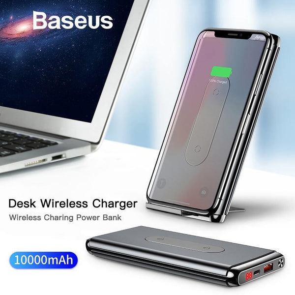 Planet Gates China / Black Power Bank Baseus 10000mAh QI Wireless Charger Power Bank For iPhone Samsung PD + QC3.0 Fast Charging USB Powerbank External Battery Pack