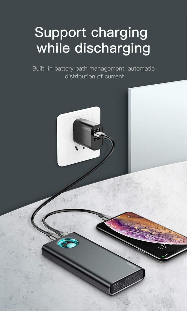 Planet Gates China / Black Power Bank Baseus 20000mAh Power Bank For iPhone Samsung Huawei Type C PD Fast Charging + Quick Charge 3.0 USB Powerbank External Battery