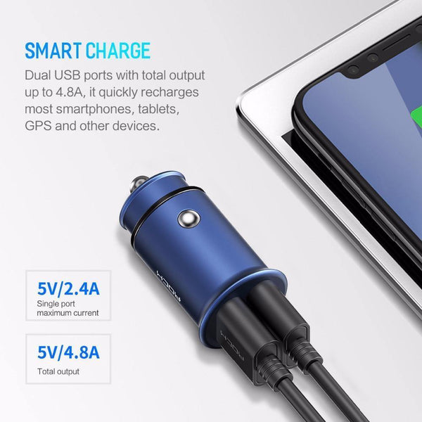 Planet Gates China / Black Rock 5V4.8A Dual USB Car Charger for iPhone Samsung Huawei Xiaomi Mobile Phone Fast Car Phone Charger USB Travel Car-Charger