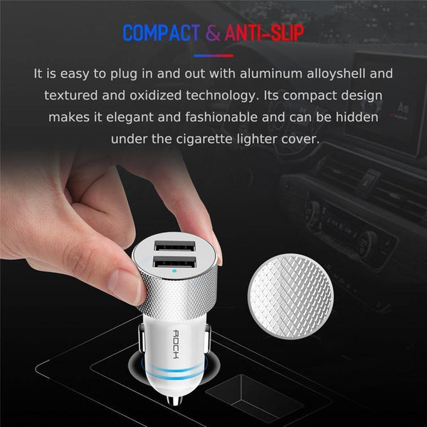 Planet Gates China / black ROCK Car Phone Charger Dual USB Output 5V2.4A Fast Charging Mobile Phone Travel Adapter Cigar Lighter Car Phone USB Charger