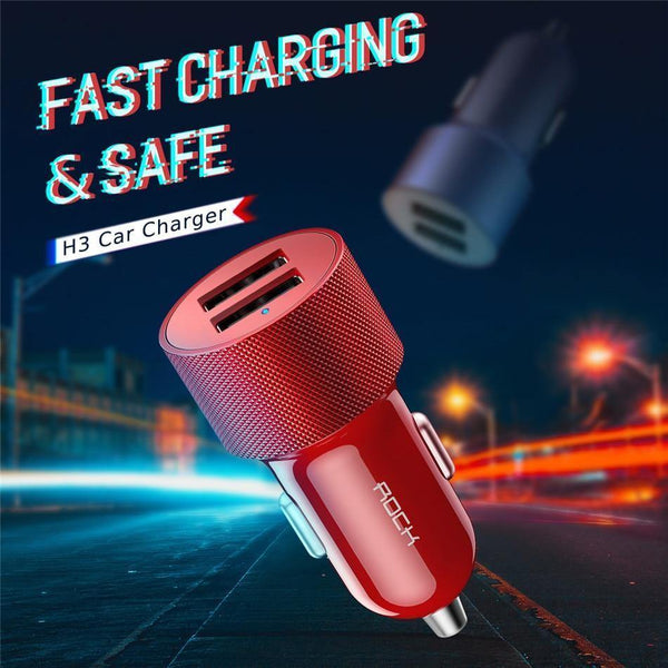 ROCK Car Phone Charger Dual USB Output 5V2.4A Fast Charging Mobile Phone Travel Adapter Cigar Lighter Car Phone USB Charger - Planet Gates