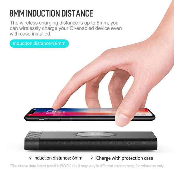 Planet Gates China / Black ROCK Power Bank 10000mah QI Wireless Charger Portable External Battery Built-in Powerbank For iPhone X 8 Samsung S8 S9 Plus