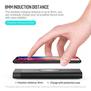 Planet Gates China / Black ROCK Power Bank 10000mah QI Wireless Charger Portable External Battery Built-in Powerbank For iPhone X 8 Samsung S8 S9 Plus