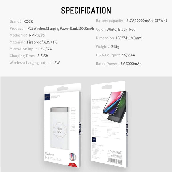 Planet Gates China / Black ROCK QI Wireless Charger Power Bank 10000mah Portable External Battery Charger Powerbank For iphone Samsung Xiaomi