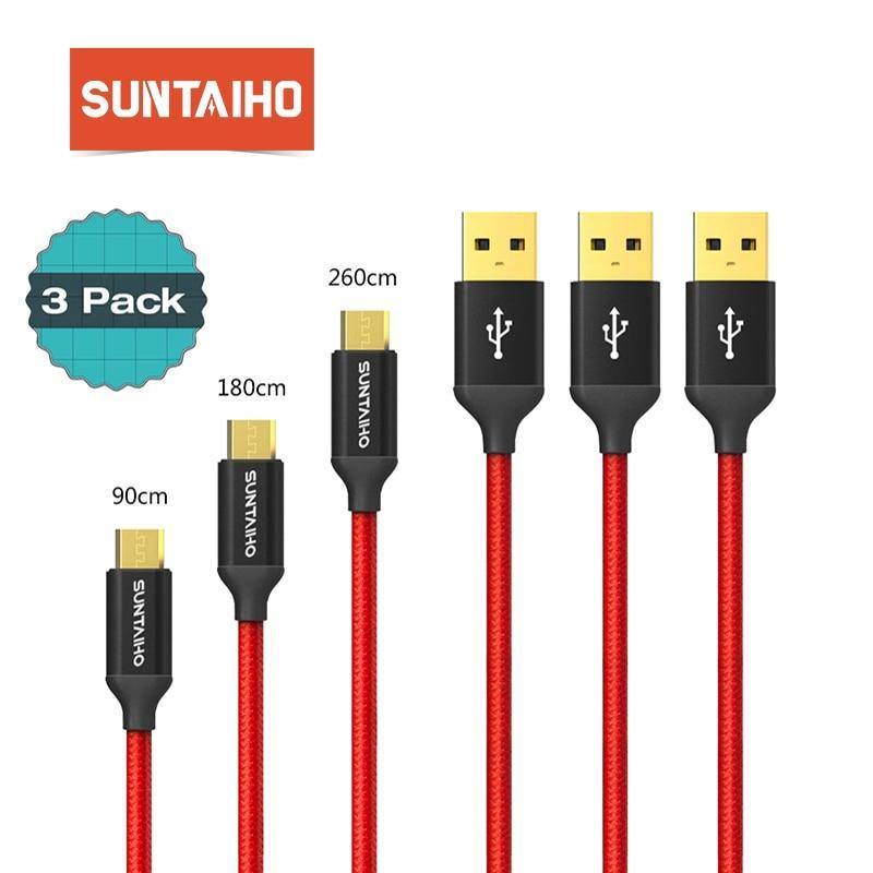 Planet Gates China / Black Suntaiho [3 PACK] 5V2.5A Micro USB Cable For Samsung xiaomi Braided Fast USB Charge & data Cable Mobile Phone USB Charger Cable
