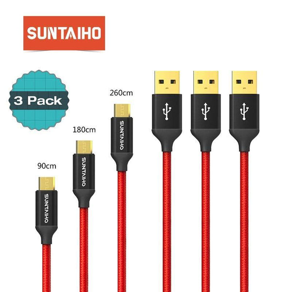 Planet Gates China / Black Suntaiho [3 PACK] 5V2.5A Micro USB Cable For Samsung xiaomi Braided Fast USB Charge & data Cable Mobile Phone USB Charger Cable