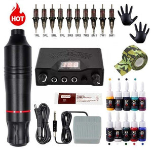 Planet Gates China / Black Tattoo Kit Tattoo Machine Kits Tattoo Power Supply Rotary Pen With Cartridges Needles Permanent Makeup Machine For Tattoo Beginners Artist