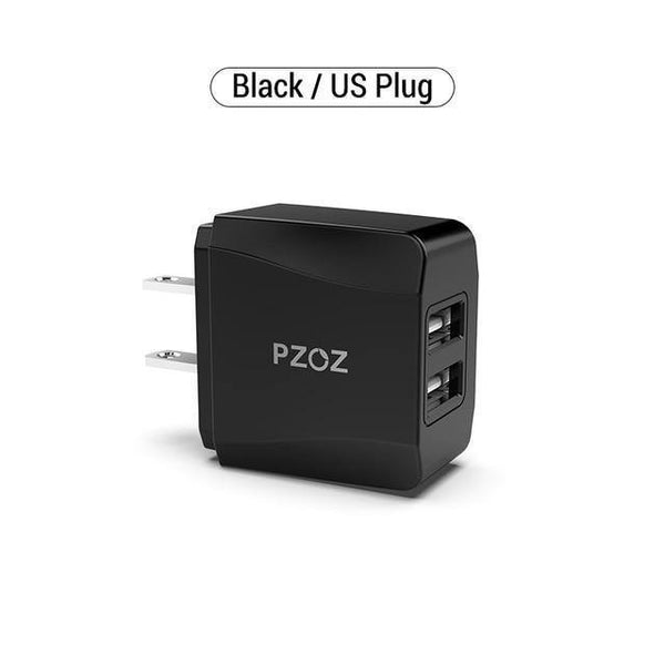 Planet Gates China / Black US Plug PZOZ Dual USB Charger 2a Fast Charging Travel EU Plug Adapter portable Wall charger Mobile Phone cable For iphone Samsung xiaomi