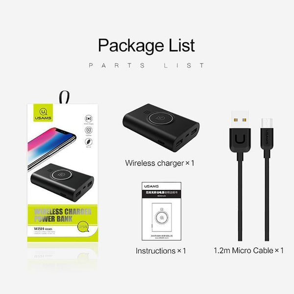 Planet Gates China / Black USAMS Wireless Charge Power Bank Dual USB Output Portable External Battery Charging For iphone X 8 samsung S9 huawei xiaomi