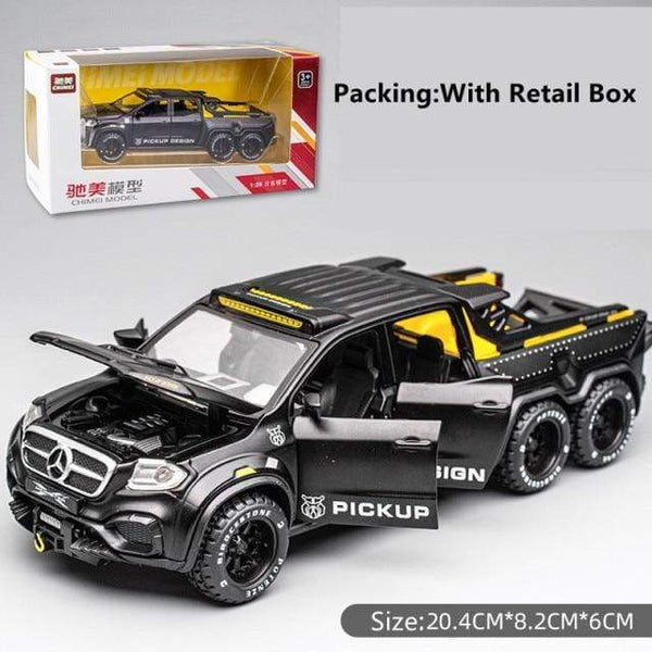 Planet Gates China / Black With Box Diecast 1:28 Big Almost Real Car Model pick-up truck sound flashing machinery pull back wheels metal Alloy toy car for kids gift