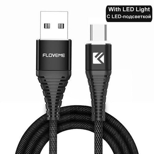 Planet Gates China / Black With LED / 1M FLOVEME LED USB Type C Cable For One Plus 6 5t Xiaomi Mi6 Mobile Phone Type-C Charger Cable For Samsung Galaxy Note 9 8 S9 USB C