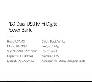 Planet Gates China / Black with LED Power Bank for xiaomi mi iPhone,USAMS Mini Pover Bank 10000mAh LED Display Powerbank External Battery Poverbank  Fast charging
