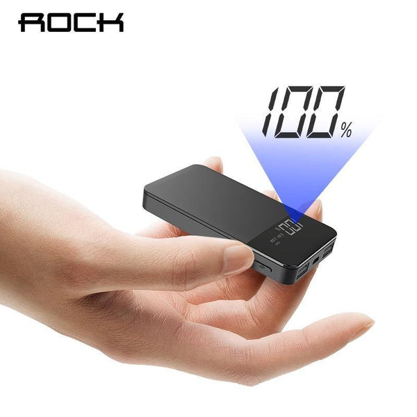 Planet Gates China / Black1 ROCK Mini 10000mAh Power Bank with Digital Display Dual USB External Battery PoverBank Powerbank for iphone XS Max Xiaomi