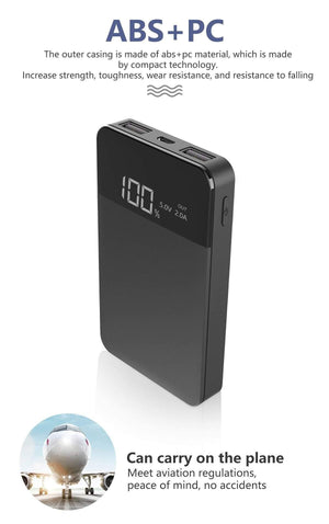Planet Gates China / Black1 ROCK Mini 10000mAh Power Bank with Digital Display Dual USB External Battery PoverBank Powerbank for iphone XS Max Xiaomi