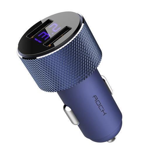 Planet Gates China / Blue Car Charger ROCK Mini Dual USB Car Charger LED Display Universal 3.4A Mobile Phone Tablet Fast Charging Usb Charger for Car 2 Usb Adapter