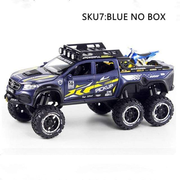 Planet Gates China / BLUE NO BOX Diecast 1:28 Big Almost Real Car Model pick-up truck sound flashing machinery pull back wheels metal Alloy toy car for kids gift