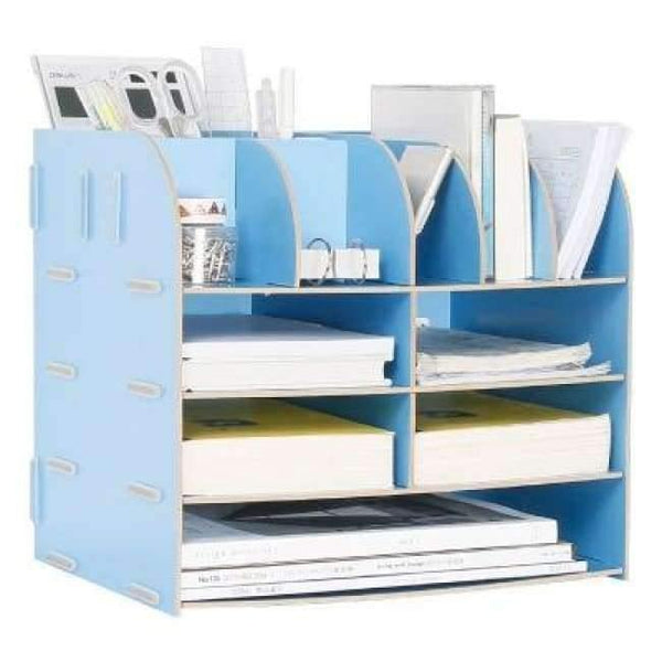 Planet Gates China / Blue Office Desk Sets Multifunctional Desk Organizer Desk Accessories File Cabinet Rack Wooden Book Document Storage Box