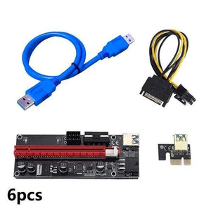 Planet Gates China / Blue PCI-E Riser 6Pcs/Pack USB 3.0 Pci-E Riser Ver 009S Express 1X To 16X Extender Riser Adapter 15 to 6 Pin Power Cable