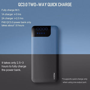 Planet Gates China / Blue ROCK Quick Charge Power Bank 10000mAh 5V/9V/12V Smart QC 3.0 Powerbank with Digital Display TYPE C Portable External Battery