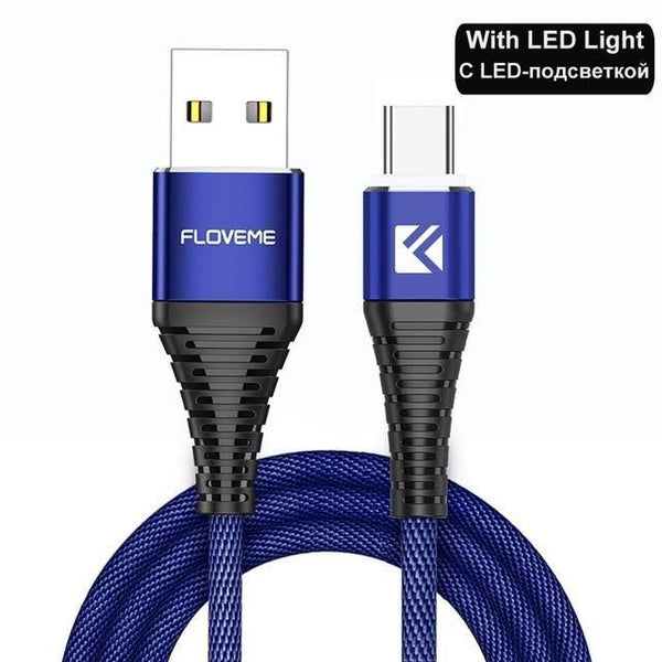 Planet Gates China / Blue With LED / 1M FLOVEME LED USB Type C Cable For One Plus 6 5t Xiaomi Mi6 Mobile Phone Type-C Charger Cable For Samsung Galaxy Note 9 8 S9 USB C